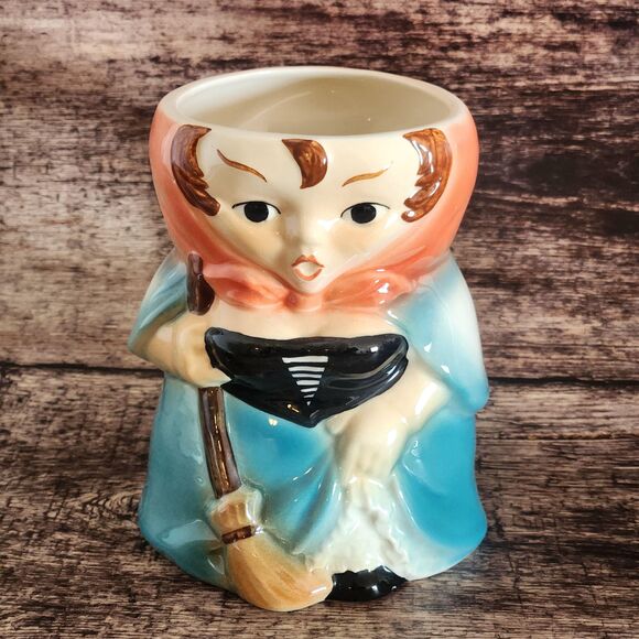 Witch Beer Stein RARE Porcelain LG Mug by Goebel Broom VTG Gretel Nursery Rhyme - Picture 3 of 11